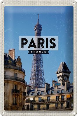 Blechschild Reise 20x30 cm Paris Frankreich Eiffelturm Stadt Schild tin sign