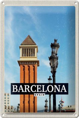 Blechschild Reise 20x30 cm Barcelona Spanien Bild Tag Mosaik Schild tin sign
