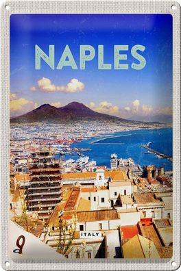 Blechschild Reise 20x30cm Retro Naples Italy Neapel Panorama Meer Schild tin sign