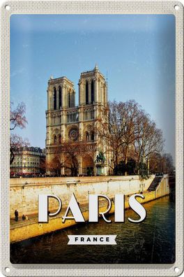 Blechschild Reise 20x30 cm Paris Frankreich Notre-Dame Reise Schild tin sign