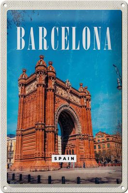 Blechschild Reise 20x30 cm Barcelona Spain Architektur Retro Schild tin sign