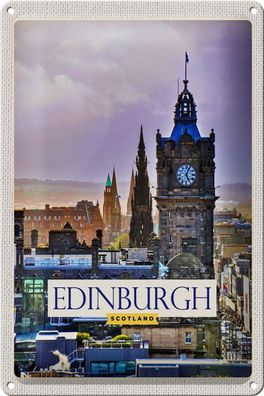 Blechschild Reise 20x30 cm Edinburgh Scotland Uhrturm Deko Schild tin sign