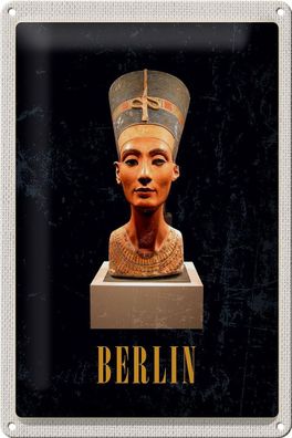 Blechschild Reise 20x30 cm Berlin DE Museum Nefertiti Bust Schild tin sign