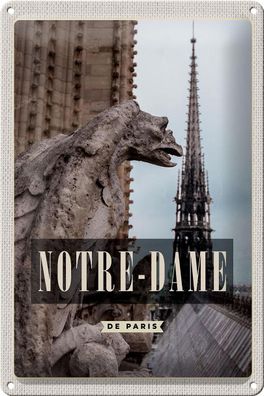 Blechschild Reise 20x30 cm Notre-Dame de Paris Reiseziel Deko Schild tin sign