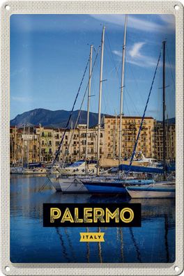 Blechschild Reise 20x30 cm Palermo Italien Meer Boote Deko Schild tin sign