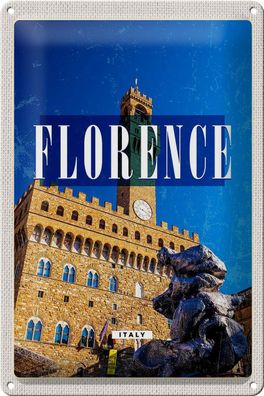 Blechschild Reise 20x30cm Florence Italy Retro Uhrturm Toscana Schild tin sign