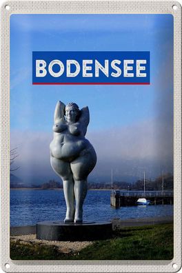Blechschild Reise 20x30 cm Bodensee Deutschland Skulptur Ufer Schild tin sign