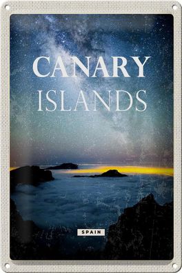 Blechschild Reise 20x30cm Canary islands Spain Nacht Sterne Deko Schild tin sign