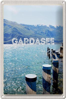 Blechschild Reise 20x30 cm Gardasee Italien See Gebirge Reise Schild tin sign