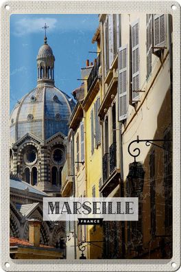 Blechschild Reise 20x30 cm Marseille France Retro Altstadt Deko Schild tin sign