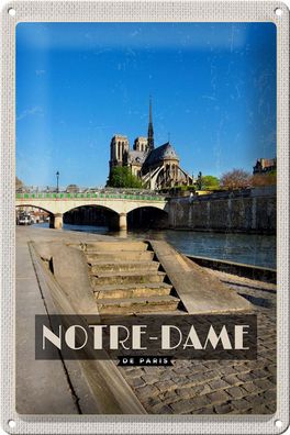Blechschild Reise 20x30 cm Notre - Dame Paris Tourismus Deko Schild tin sign