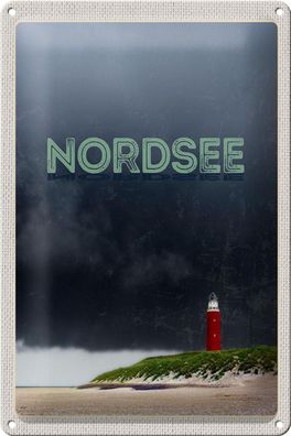 Blechschild Reise 20x30 cm Nordsee Leuchtturm Gewitter Deko Schild tin sign