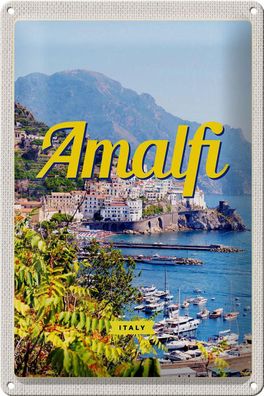 Blechschild Reise 20x30 cm Amalfi Italy Urlaub Meerblick Deko Schild tin sign