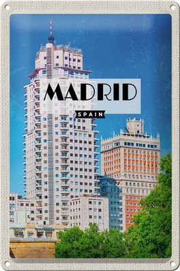 Blechschild Reise 20x30 cm Madrid Spanien Hochhaus Architektur Schild tin sign