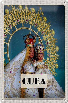Blechschild Reise 20x30 cm Cuba Karibik Königin als Statue Schild tin sign