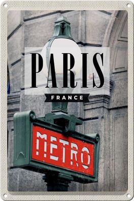 Blechschild Reise 20x30 cm Paris France Metro Reiseziel Deko Schild tin sign