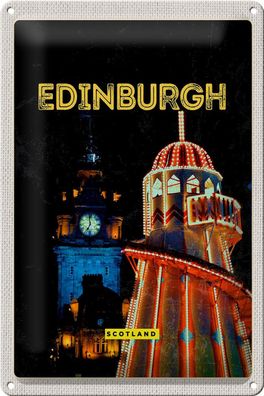 Blechschild Reise 20x30 cm Edinburgh Scotland Nacht Lichter Deko Schild tin sign