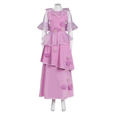 Damen Encanto Isabela Cosplay Kostüm Dreidimensionale Mesh Langes Kleid Rosa