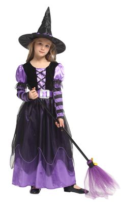 Kinder Magie Witch Cosplay Kostüm Langes Kleid mit Hut Mesh Princess Kleid