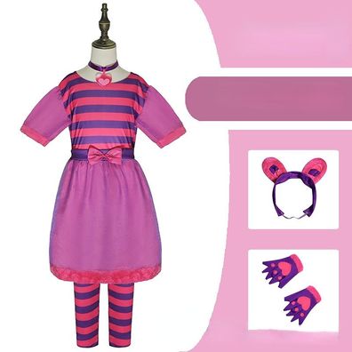 Alice Wonderland Cheshire Cat Cosplay Kleid Halloween Kostüme Kids Bubble Skirt 4pcs
