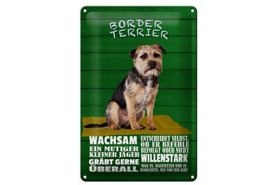 Blechschild Spruch 20x30 cm Border Terrier Hund wachsam Deko Schild tin sign