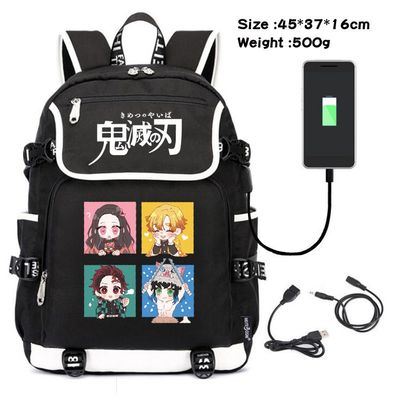 Anime Demon Slayer USB Rucksack Tanjirou Nezuko Damen Schultasche 45x37x16cm