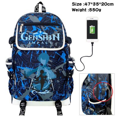 Genshin Impact USB Rucksack Razor Amber Damen Backpack Schultasche 47x35x20cm