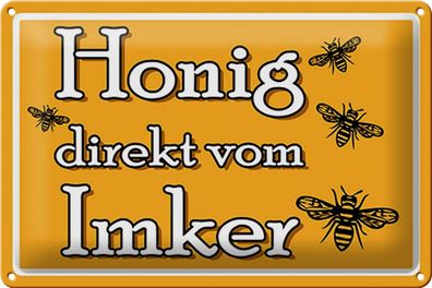 Blechschild Spruch 30x20 cm Honig direkt vom Imker Metall Deko Schild tin sign