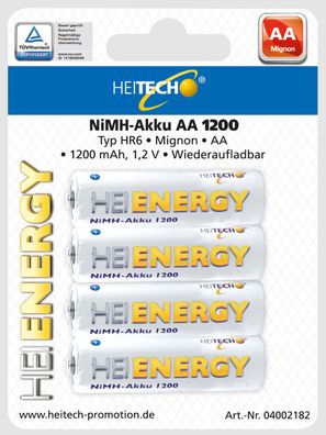 Heitech 4er Pack NIMH-Akku, Mingnon/ AA / HR06 1200 mAh Wiederaufladbare Batterie ...