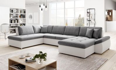 FURNIX U-Sofa MADIE U Polstercouch mit Schlafunktion MA120-SO18 Weiß-Grau