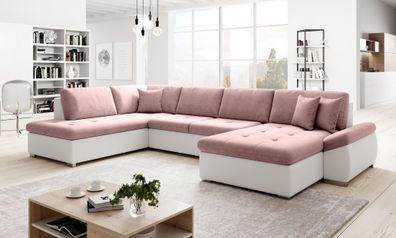 FURNIX U-Sofa MADIE U Polstercouch mit Schlafunktion MA120-SO15 Weiß-Rosa