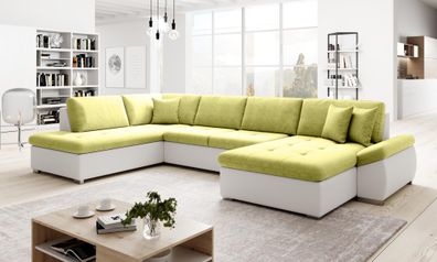 FURNIX U-Sofa MADIE U Polstercouch mit Schlafunktion MA120-SO21 Weiß-Gelb