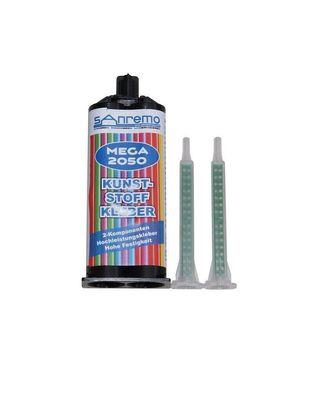 MEGA 2050 Kunststoffkleber Schwarz 2x 50ml + 4 Mischer + Dosierpistole 1:1/2:1