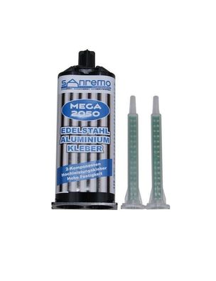 MEGA 2050 Edelstahlkleber Schwarz 2x 50ml + 4 Mischer + Dosierpistole 1:1/2:1