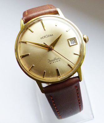 Schöne Bergana Classic Calendar 21Jewels Herren Vintage Armbanduhr