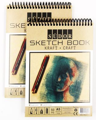 Südor Skizzenbuch A4 2er-Pack | Spiralgebunden, säurefrei | 50 Blatt/100 Seiten