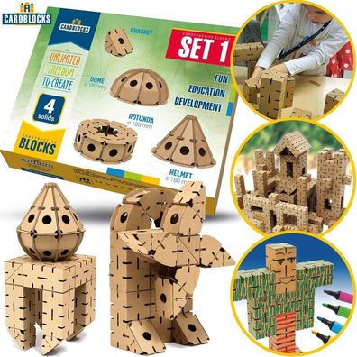 KARTON Baustein SET - 160 Teile 3D DIY Kreativ Spielzeug Bauen Blocks Cardblocks