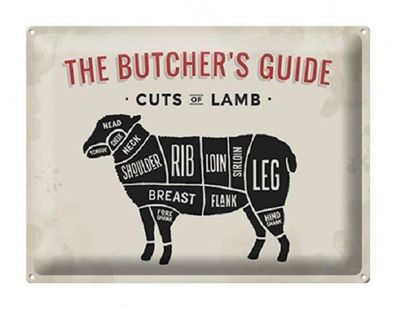 Blechschild 30 x 20 cm BBQ - The Butcher`s Guide Cuts of Lamb