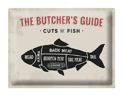 Blechschild 30 x 20 cm BBQ - The Butcher`s Guide Cuts of Fish