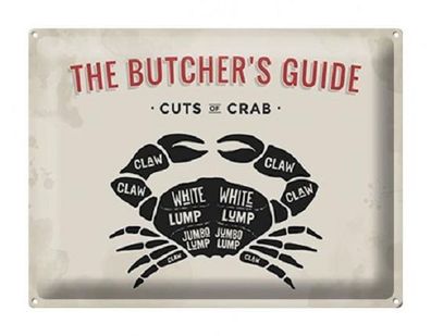 Blechschild 30 x 20 cm BBQ - The Butcher`s Guide Cuts of Crab