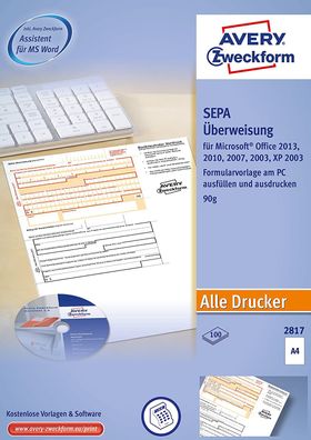 AVERY Zweckform 2817 Sepa-Überweisung, (A4, inkl. Software-CD, von Rechtsexperten ...