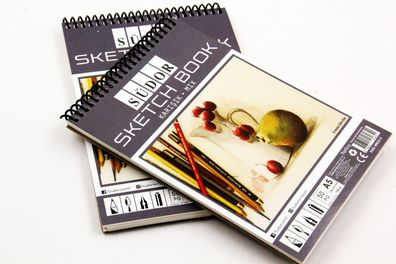 Spiral Skizzenbuch A4 | 2er Pack, 100 Seiten/50 Blatt (30 Weiß + 20 Kraft)