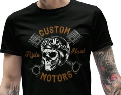 Custom Motor Biker Herren T-Shirt Totenkopf Chopper Garage Motorrad Shirt B24