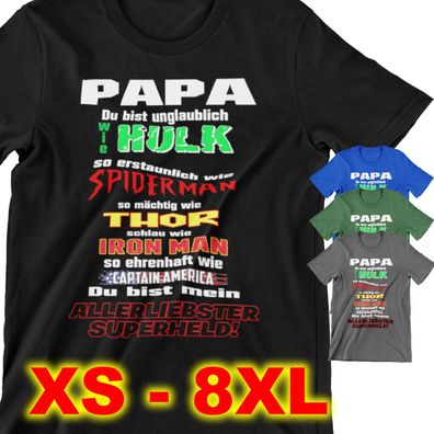 Papa Superheld Herrentag Vatertag Geschenk Print Tshirt T- Shirt Herren B14
