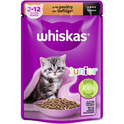 Whiskas ?Whiskas Portionsbeutel Junior Geflügel in Sauce - 28 x 85g ? Katzennassfu...