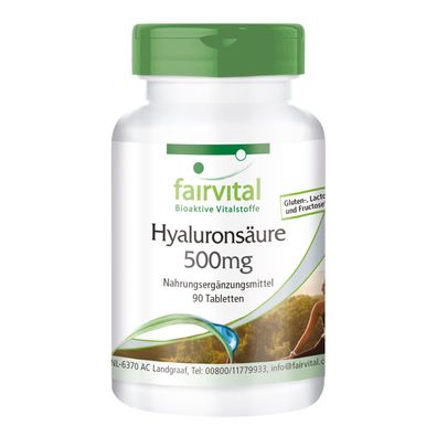Hyaluronsäure 500mg - 90 Tabletten mit Zink, hochdosiert - vegan - fairvital