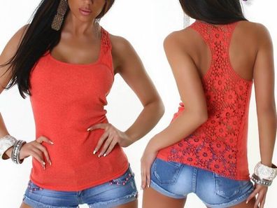 SeXy Miss Damen Ringer Top Ripp Rücken Spitze Stickerei U Top XS S Freesize apricot