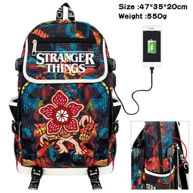 Herren Stranger Things USB Rucksack Eleven Demodog Schultasche Backpack 35x47x20