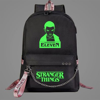 Stranger Things Leuchtend Rucksack USB Backpack Eleven Shule Tasche 32x45x15cm