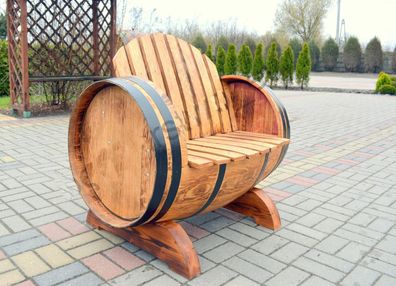 Holz Sessel aus Eichenfass mit Armlehnen 96cm Garten Terrassen Balkon Möbel Deko